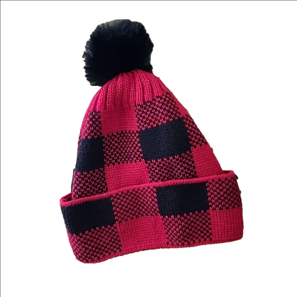 Accessories - Buffalo plaid pom pom beanie